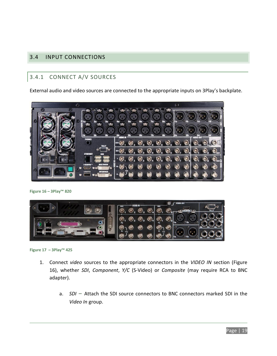 Input connections, Connect a/v sources | NewTek 3Play 820 User Manual | Page 33 / 194