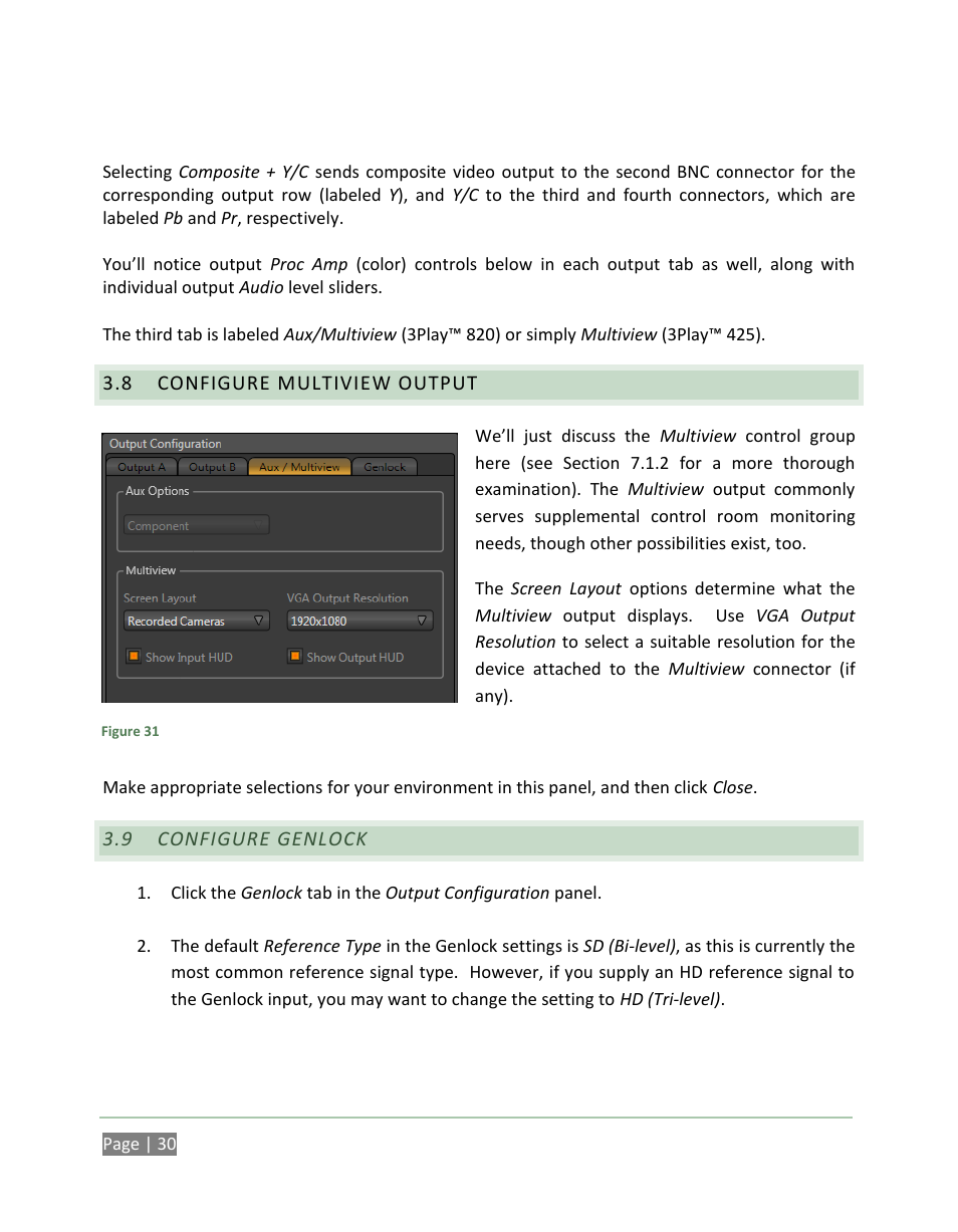 Configure multiview output, Configure genlock | NewTek 3Play 820 User Manual | Page 44 / 194