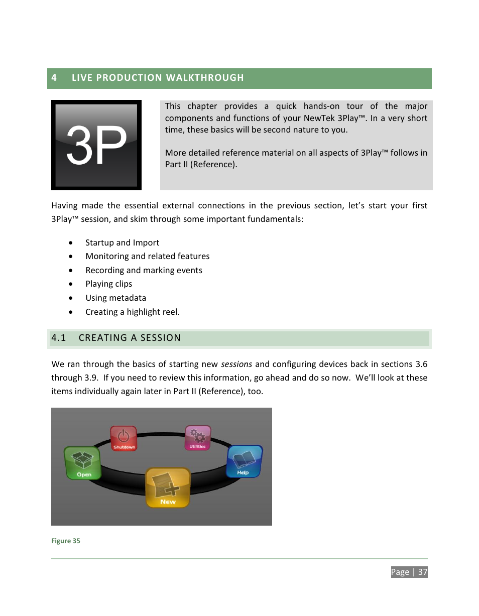 Live production walkthrough, Creating a session | NewTek 3Play 820 User Manual | Page 51 / 194