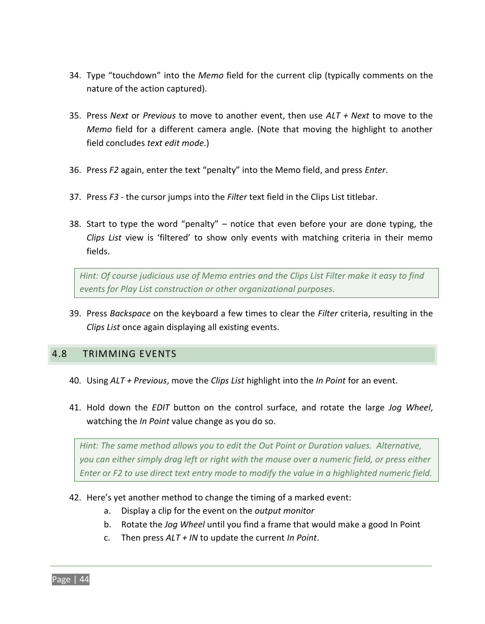 Trimming events | NewTek 3Play 820 User Manual | Page 58 / 194