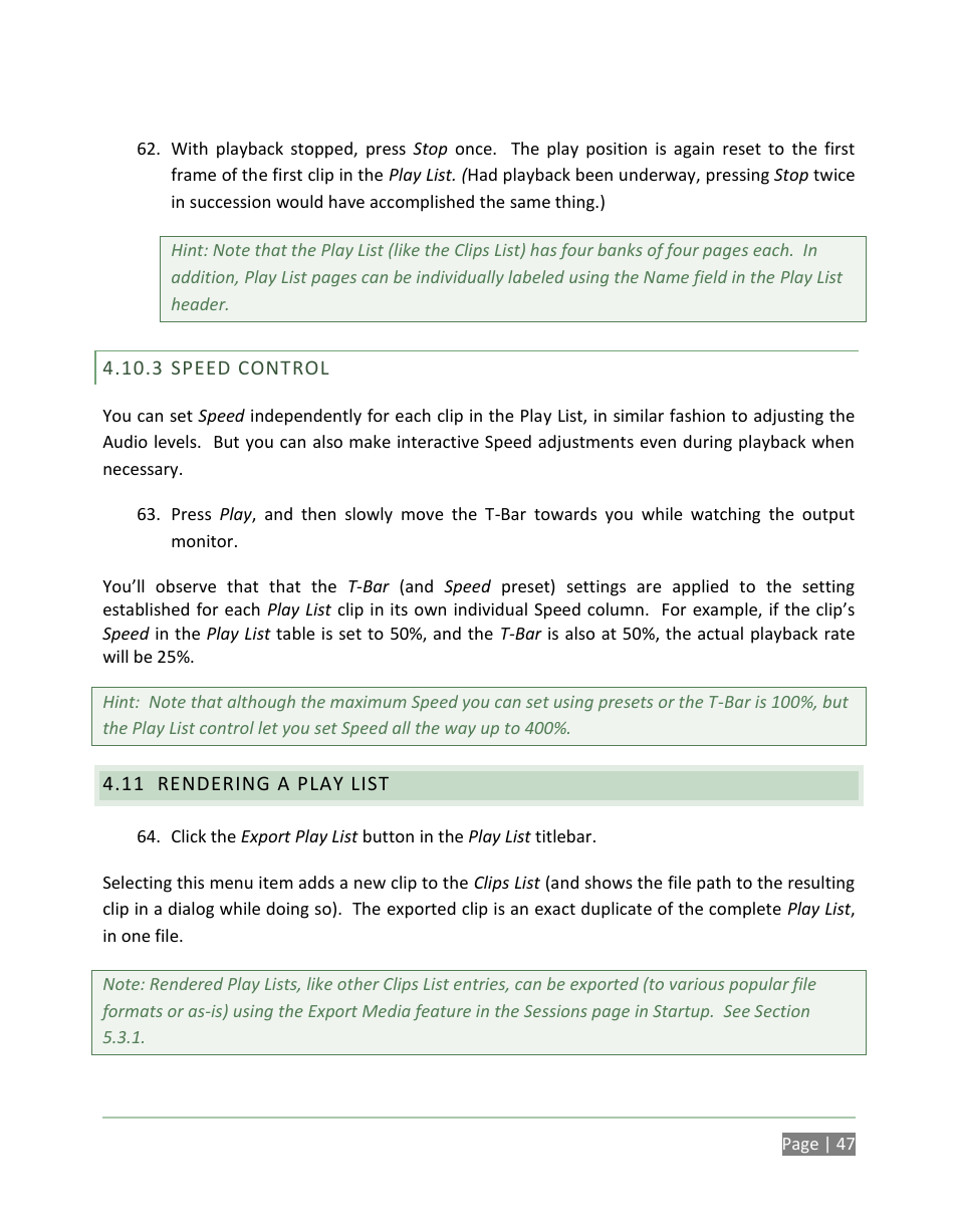 Speed control, Rendering a play list | NewTek 3Play 820 User Manual | Page 61 / 194