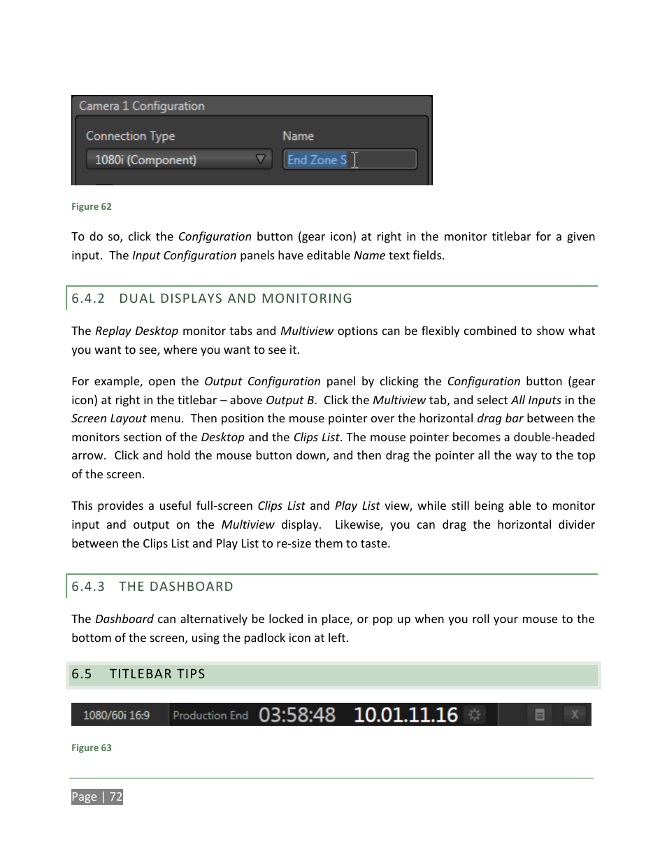 Dual displays and monitoring, The dashboard, Titlebar tips | NewTek 3Play 820 User Manual | Page 86 / 194