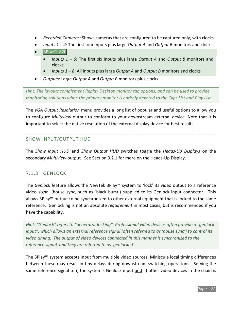 Genlock | NewTek 3Play 820 User Manual | Page 95 / 194