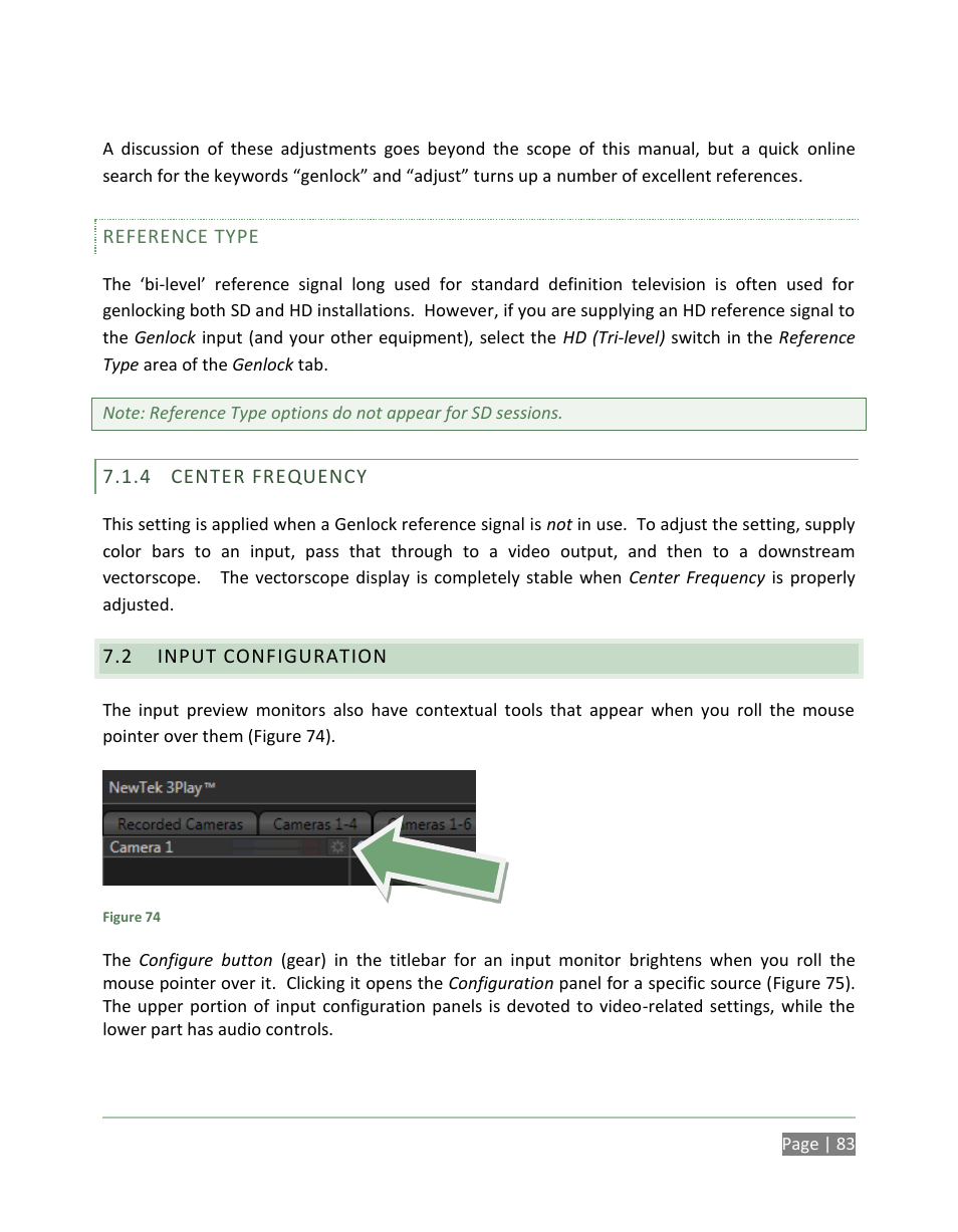 Center frequency, Input configuration | NewTek 3Play 820 User Manual | Page 97 / 194