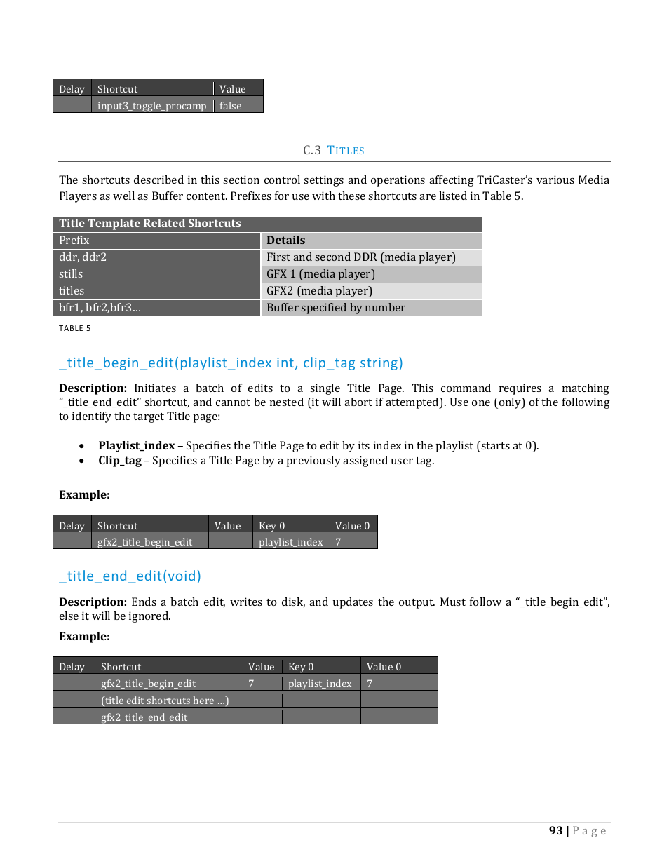 Itles, Title_end_edit(void) | NewTek TriCaster Advanced Edition Automation and Integration Guide User Manual | Page 105 / 179