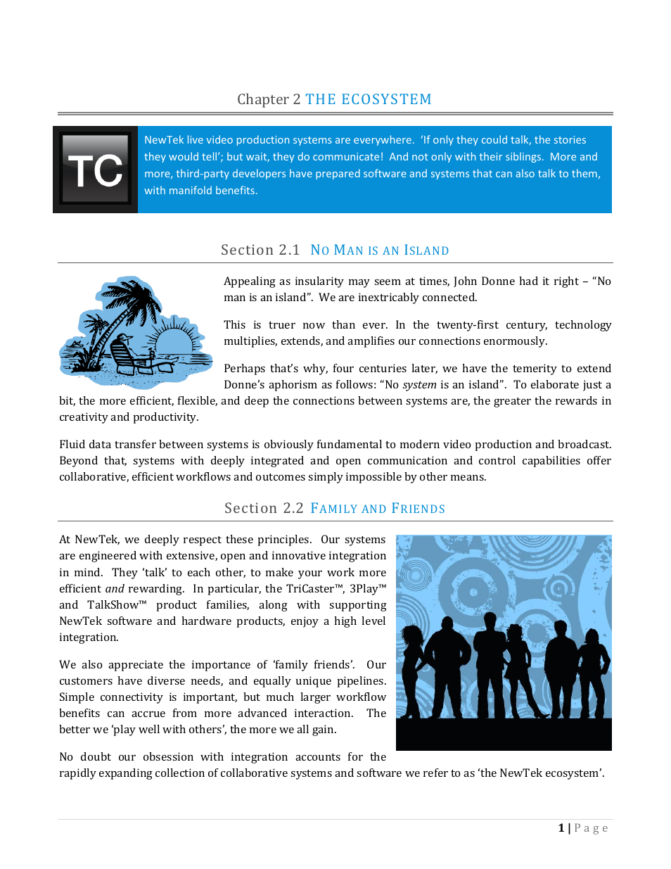 Chapter 2 the ecosystem, Ection, An is an | Sland, Amily and, Riends | NewTek TriCaster Advanced Edition Automation and Integration Guide User Manual | Page 13 / 179