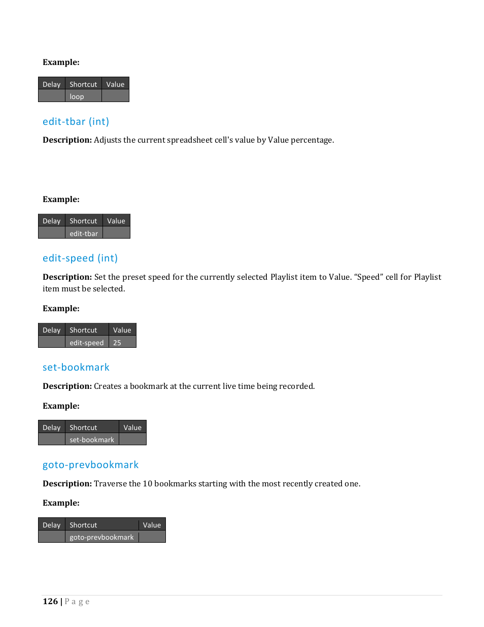 Edit-tbar (int), Edit-speed (int), Set-bookmark | Goto-prevbookmark | NewTek TriCaster Advanced Edition Automation and Integration Guide User Manual | Page 138 / 179