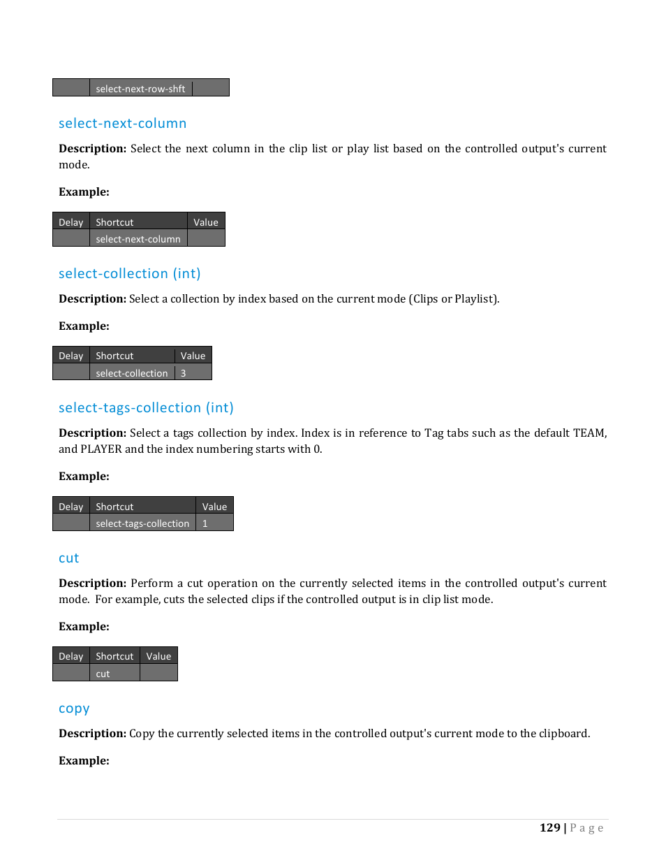 Select-next-column, Select-collection (int), Select-tags-collection (int) | Copy | NewTek TriCaster Advanced Edition Automation and Integration Guide User Manual | Page 141 / 179