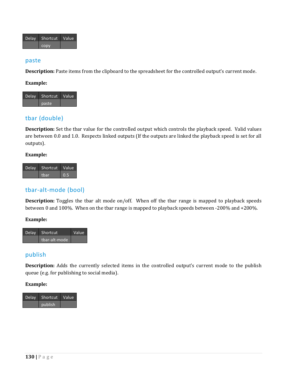 Paste, Tbar (double), Tbar-alt-mode (bool) | Publish | NewTek TriCaster Advanced Edition Automation and Integration Guide User Manual | Page 142 / 179