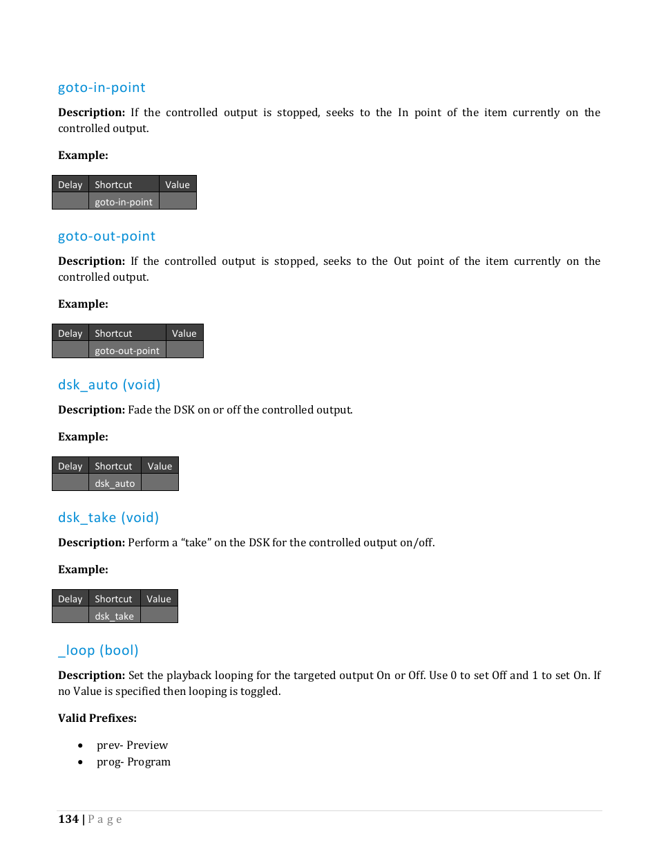 Goto-in-point, Goto-out-point, Dsk_auto (void) | Dsk_take (void), Loop (bool) | NewTek TriCaster Advanced Edition Automation and Integration Guide User Manual | Page 146 / 179