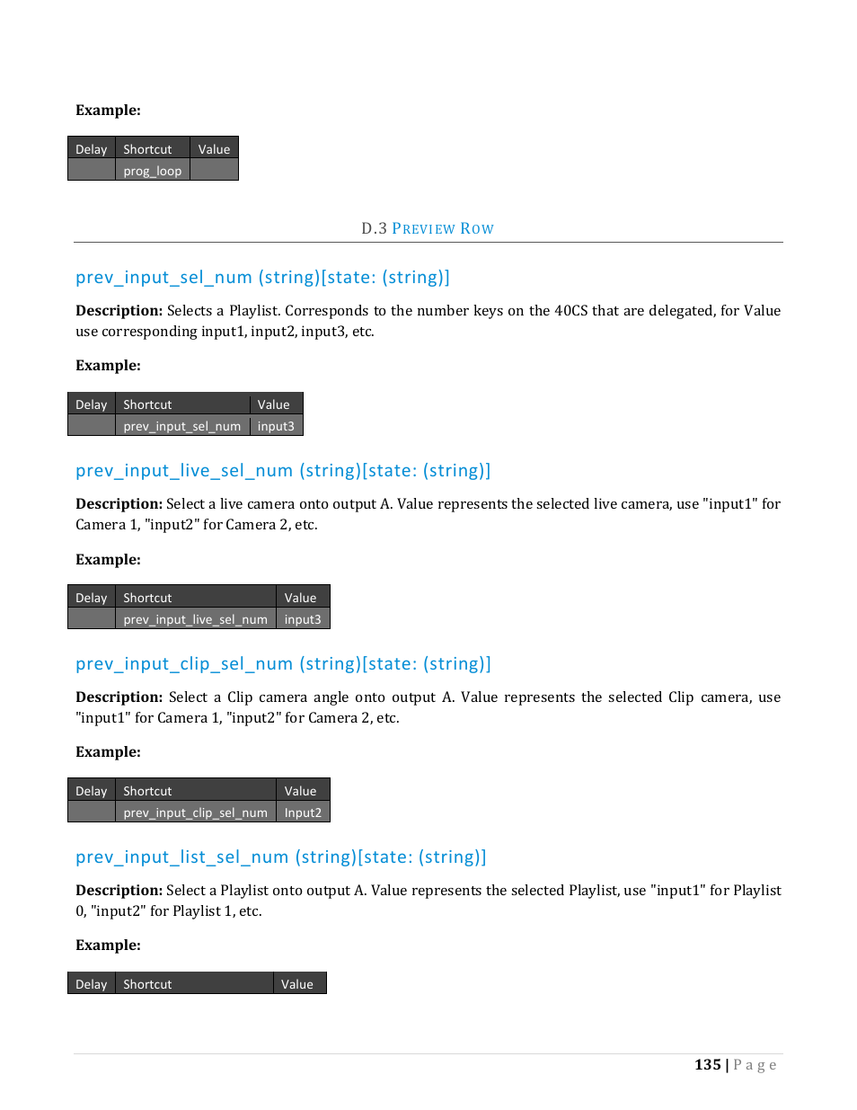 Review, Prev_input_sel_num (string)[state: (string), Prev_input_live_sel_num (string)[state: (string) | Prev_input_clip_sel_num (string)[state: (string), Prev_input_list_sel_num (string)[state: (string) | NewTek TriCaster Advanced Edition Automation and Integration Guide User Manual | Page 147 / 179