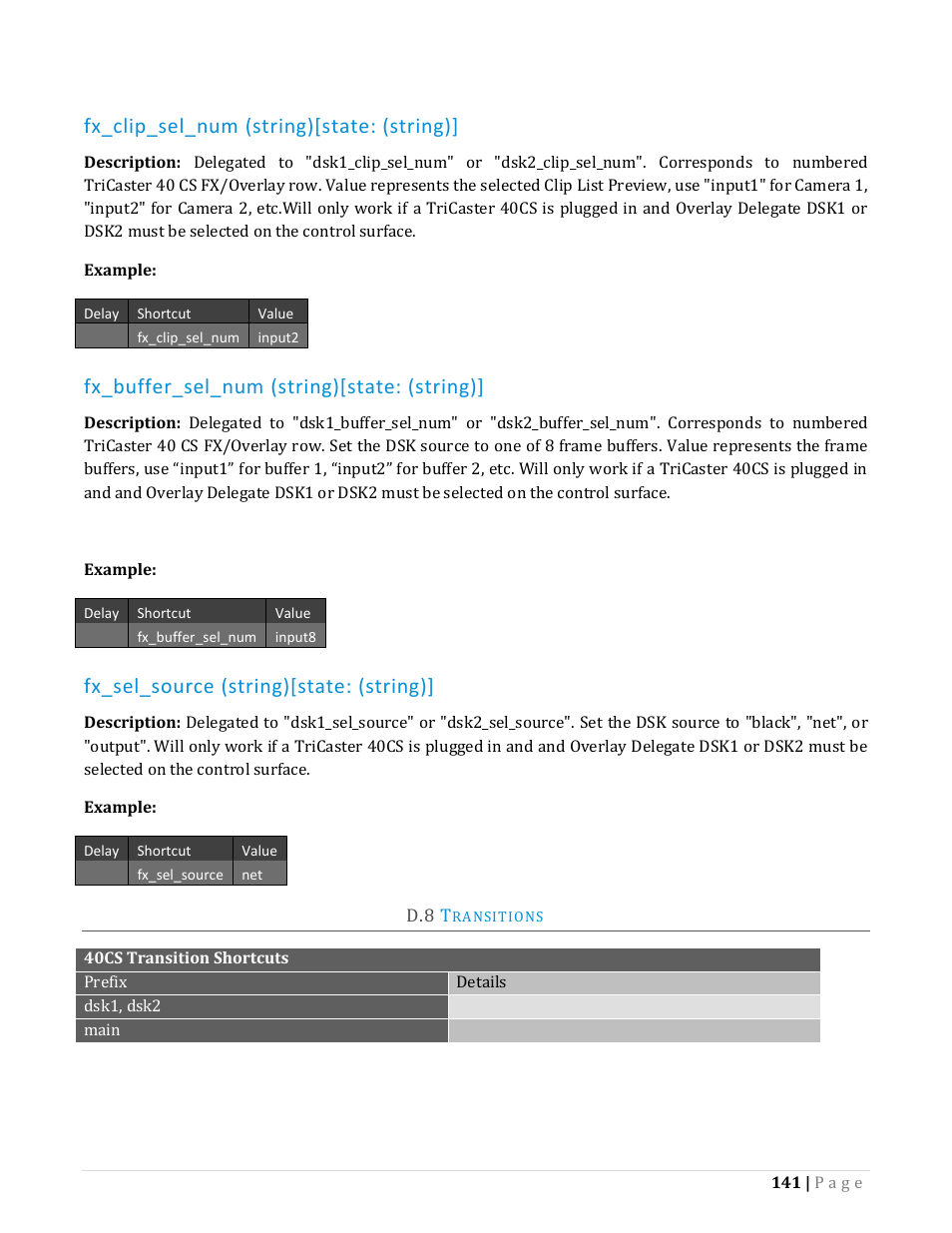 Ransitions, Fx_clip_sel_num (string)[state: (string), Fx_buffer_sel_num (string)[state: (string) | Fx_sel_source (string)[state: (string) | NewTek TriCaster Advanced Edition Automation and Integration Guide User Manual | Page 153 / 179