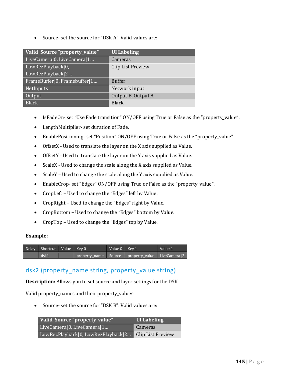 Dsk2 (property_name string, property_value string) | NewTek TriCaster Advanced Edition Automation and Integration Guide User Manual | Page 157 / 179