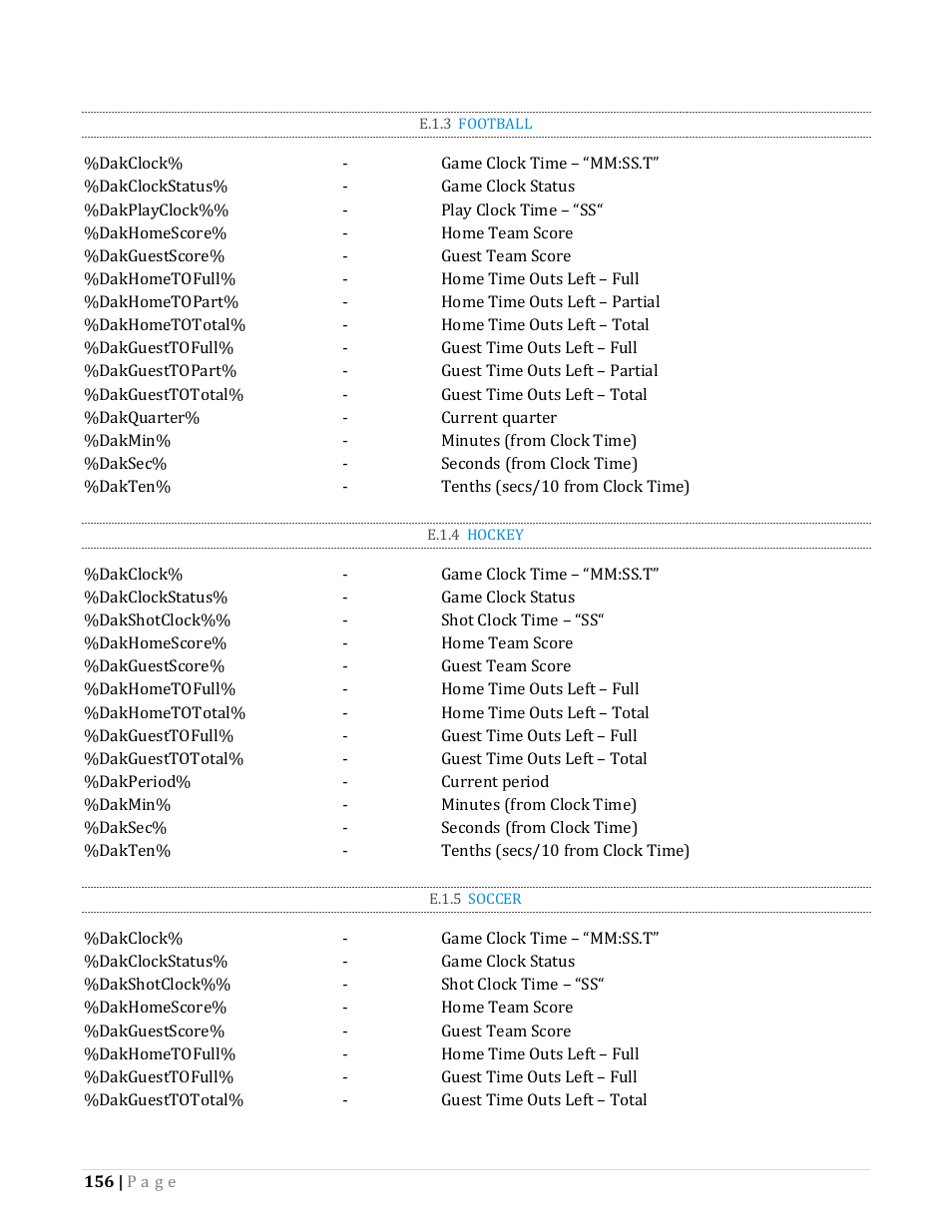 E.1.3, Football, E.1.4 | Hockey, E.1.5, Soccer | NewTek TriCaster Advanced Edition Automation and Integration Guide User Manual | Page 168 / 179