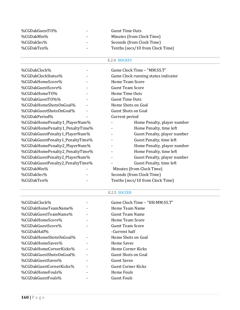 E.2.4, Hockey, E.2.5 | Soccer | NewTek TriCaster Advanced Edition Automation and Integration Guide User Manual | Page 172 / 179