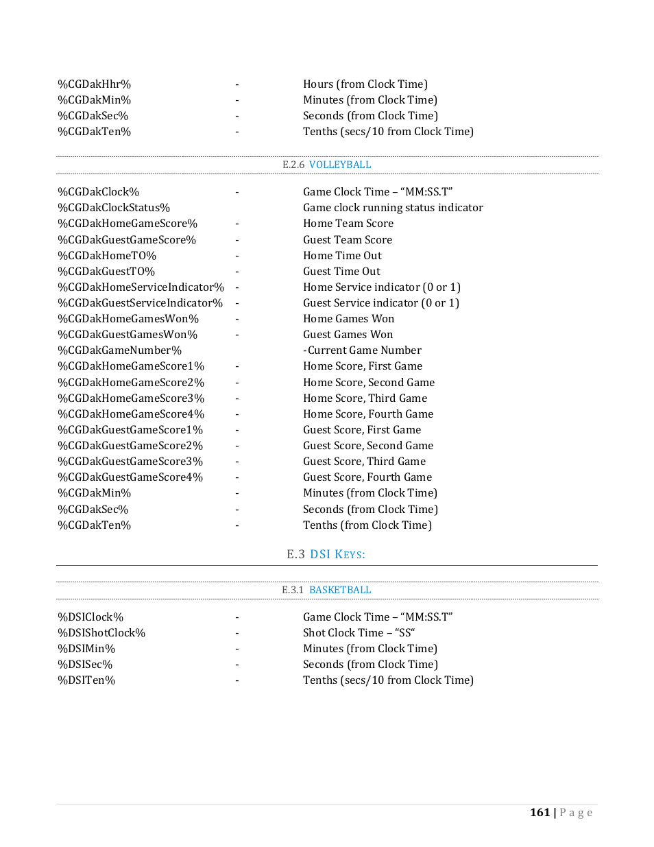 E.2.6, Volleyball, E.3.1 | Basketball | NewTek TriCaster Advanced Edition Automation and Integration Guide User Manual | Page 173 / 179