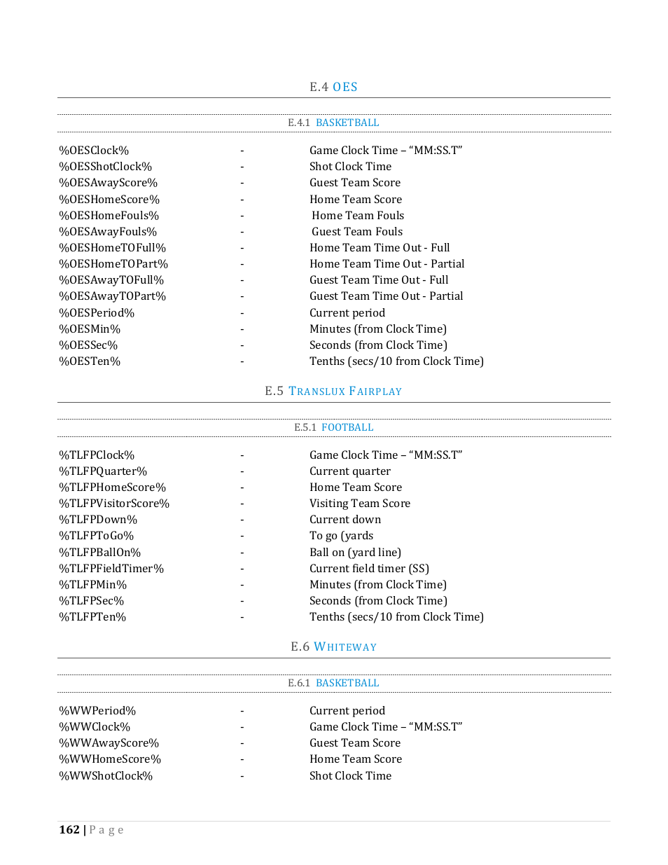 E.4.1, Basketball, Ranslux | Airplay, E.5.1, Football, Hiteway, E.6.1 | NewTek TriCaster Advanced Edition Automation and Integration Guide User Manual | Page 174 / 179