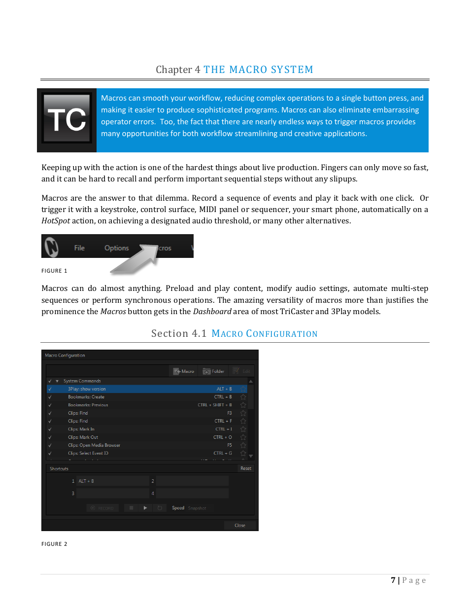 Chapter 4 the macro system, Ection, Acro | Onfiguration | NewTek TriCaster Advanced Edition Automation and Integration Guide User Manual | Page 19 / 179