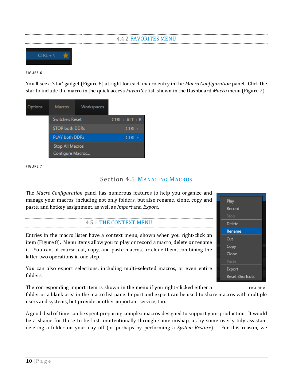 2 favorites menu, Ection, Anaging | Acros, 1 the context menu | NewTek TriCaster Advanced Edition Automation and Integration Guide User Manual | Page 22 / 179