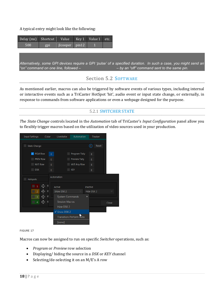 Ection, Oftware, 1 switcher state | NewTek TriCaster Advanced Edition Automation and Integration Guide User Manual | Page 30 / 179