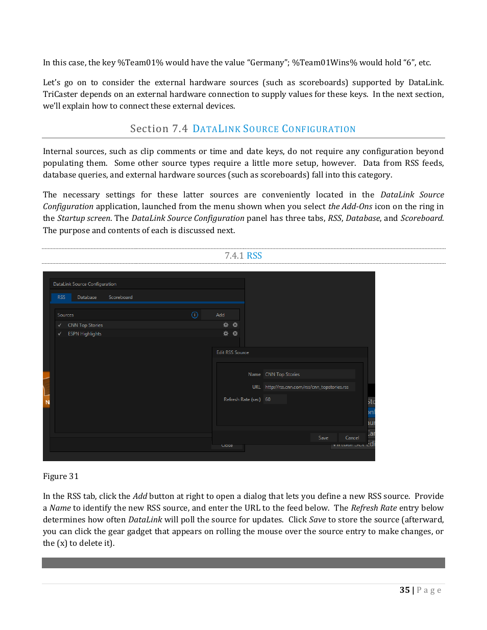 Ection, Ource, Onfiguration | 1 rss | NewTek TriCaster Advanced Edition Automation and Integration Guide User Manual | Page 47 / 179