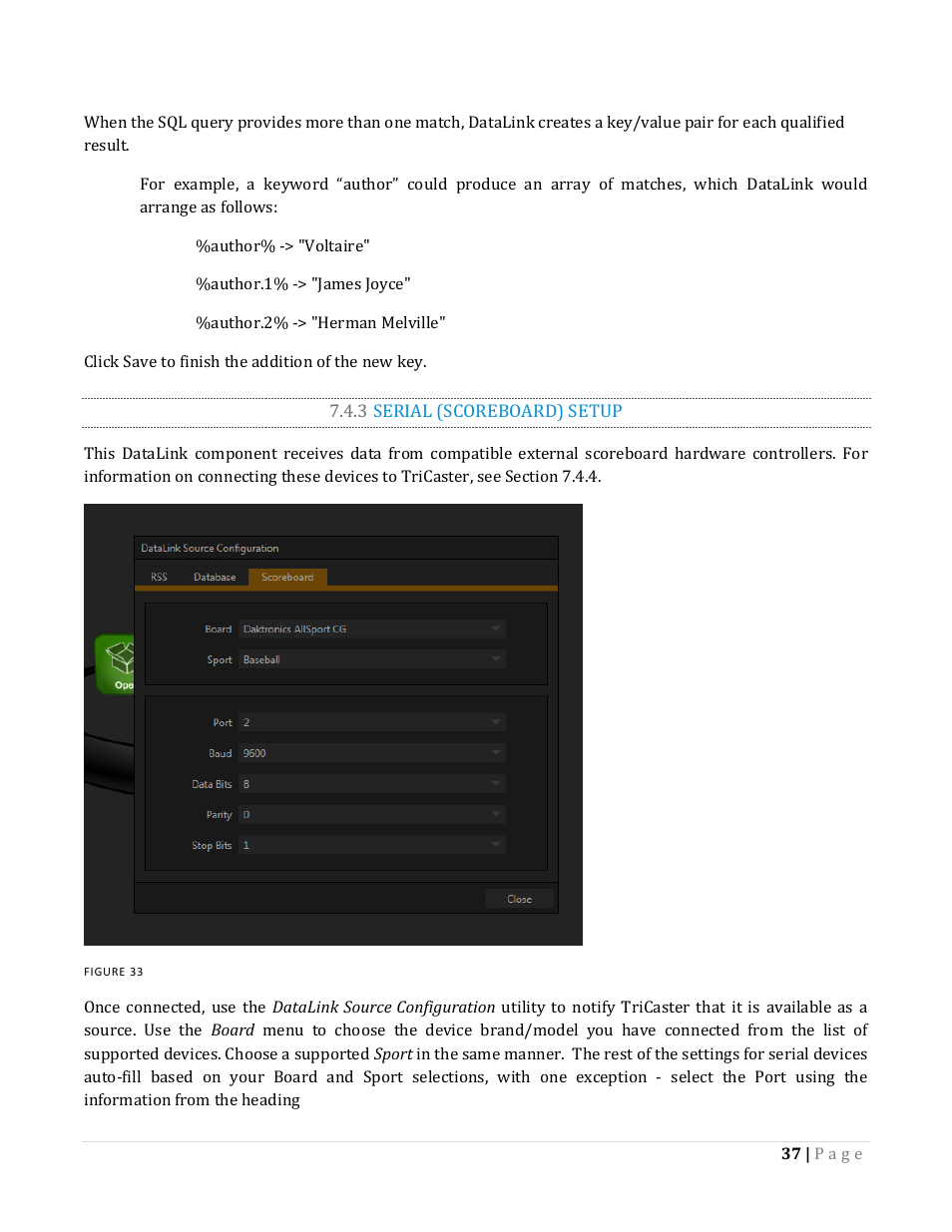 3 serial (scoreboard) setup | NewTek TriCaster Advanced Edition Automation and Integration Guide User Manual | Page 49 / 179