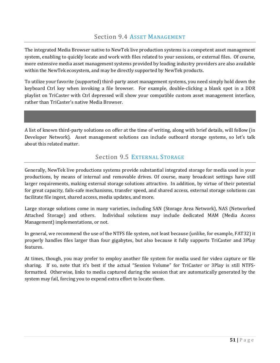 Ection, Sset, Anagement | Xternal, Torage | NewTek TriCaster Advanced Edition Automation and Integration Guide User Manual | Page 63 / 179