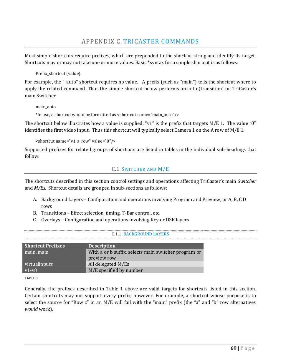 Appendix c, Tricaster commands, Witcher and | C.1.1, Background layers, Appendix c. tricaster commands | NewTek TriCaster Advanced Edition Automation and Integration Guide User Manual | Page 81 / 179