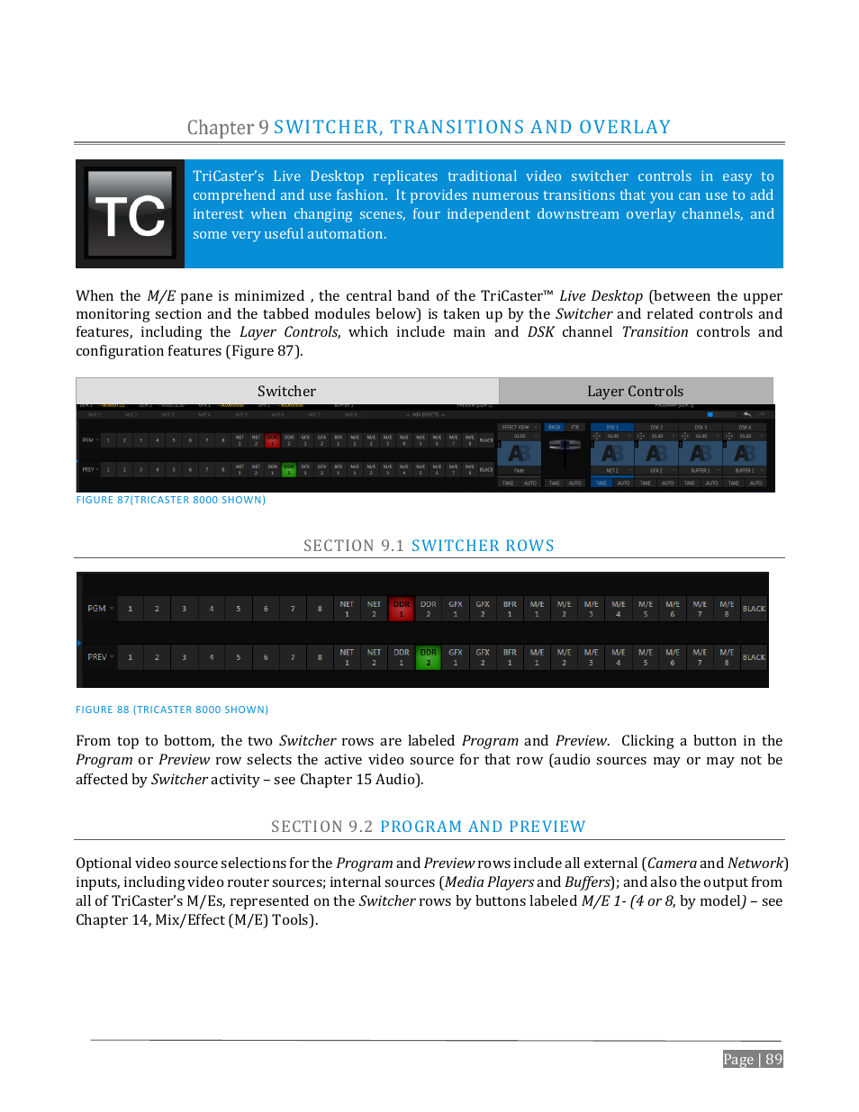 Switcher, transitions and overlay, Ection, Witcher | Rogram and, Review | NewTek TriCaster Advanced Edition User Guide User Manual | Page 101 / 342