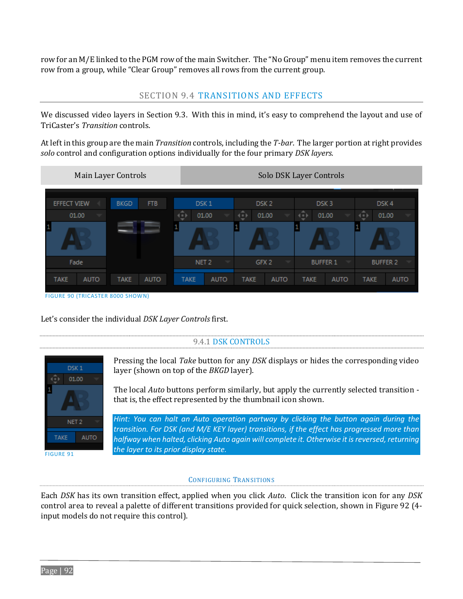 Ection, Ransitions and, Ffects | 1 dsk controls | NewTek TriCaster Advanced Edition User Guide User Manual | Page 104 / 342