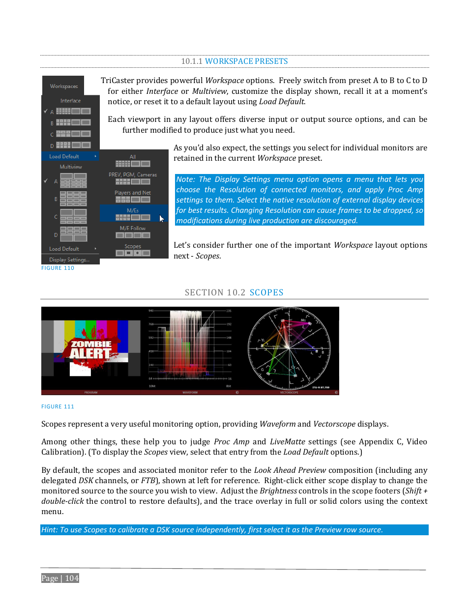 1 workspace presets, Ection, Copes | NewTek TriCaster Advanced Edition User Guide User Manual | Page 116 / 342