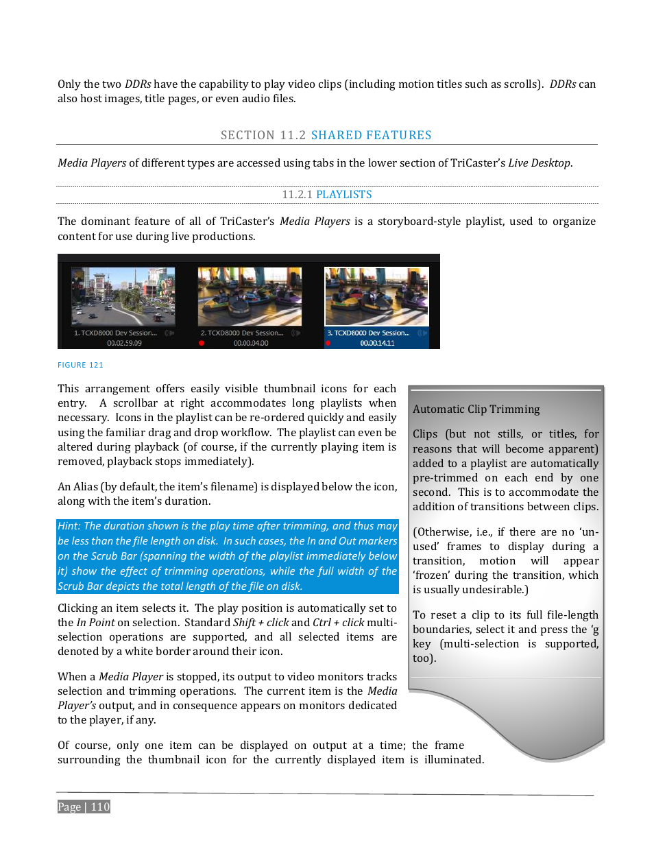 Ection, Hared, Eatures | 1 playlists | NewTek TriCaster Advanced Edition User Guide User Manual | Page 122 / 342