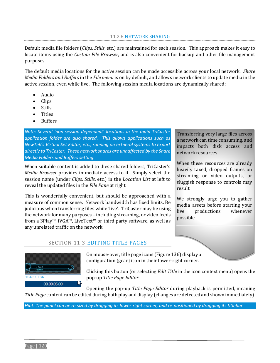 6 network sharing, Ection, Diting | Itle, Ages | NewTek TriCaster Advanced Edition User Guide User Manual | Page 132 / 342