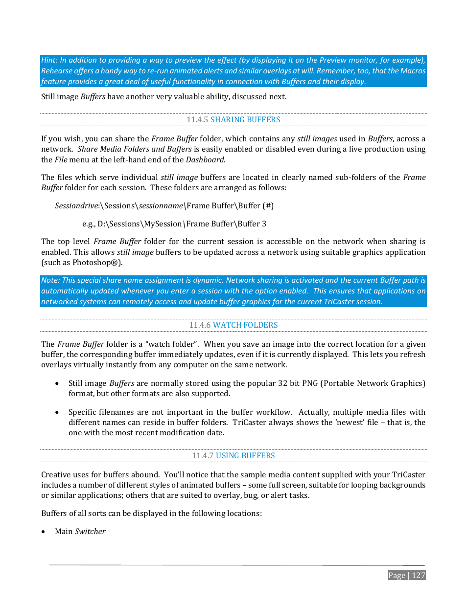 5 sharing buffers, 6 watch folders, 7 using buffers | NewTek TriCaster Advanced Edition User Guide User Manual | Page 139 / 342