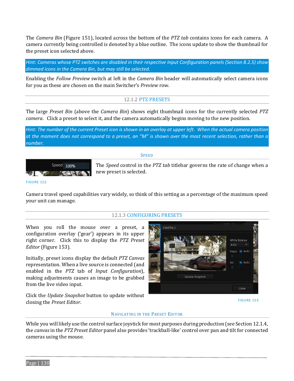 2 ptz presets, 3 configuring presets | NewTek TriCaster Advanced Edition User Guide User Manual | Page 142 / 342