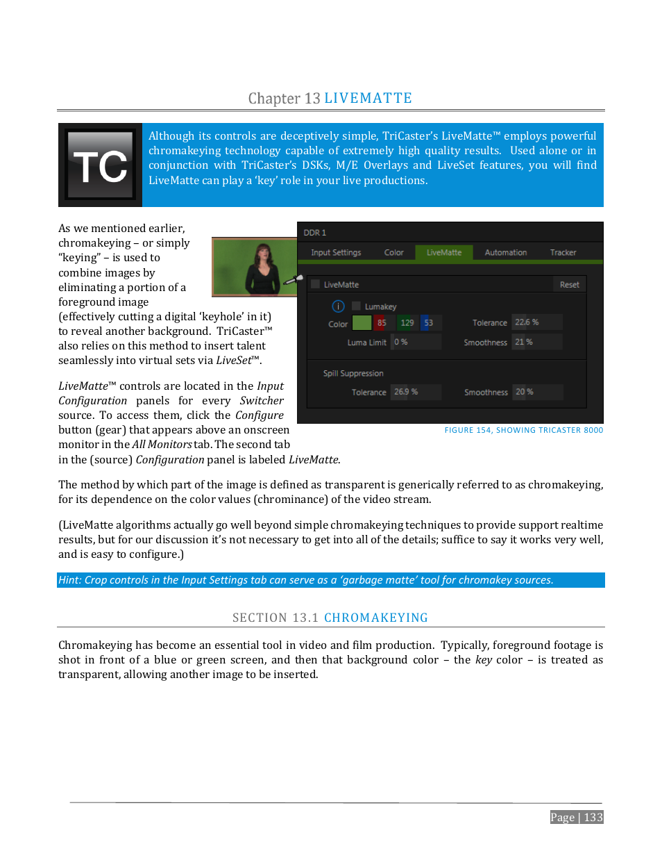 Livematte, Ection, Hromakeying | NewTek TriCaster Advanced Edition User Guide User Manual | Page 145 / 342