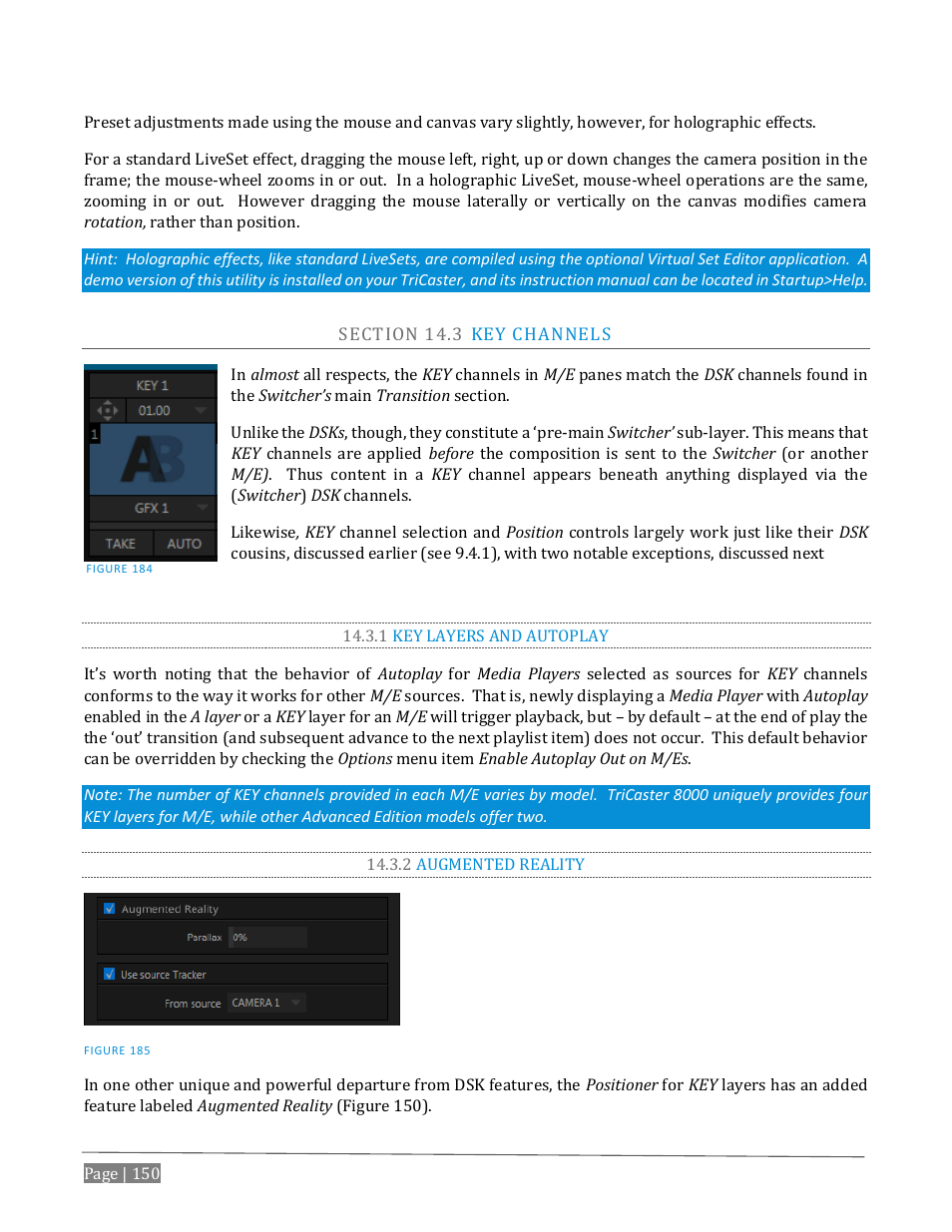 Ection, Hannels, 1 key layers and autoplay | 2 augmented reality | NewTek TriCaster Advanced Edition User Guide User Manual | Page 162 / 342