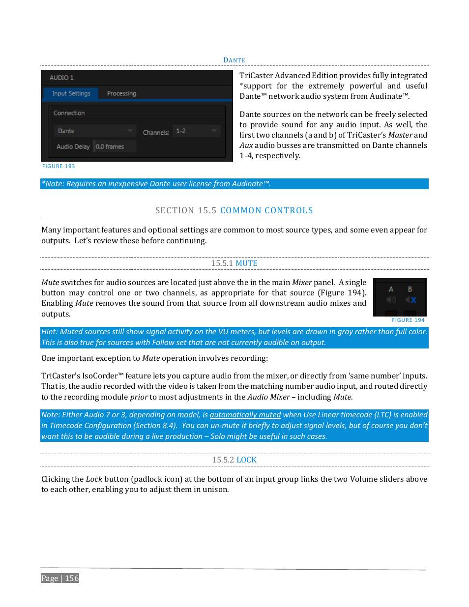 Ection, Ommon, Ontrols | 1 mute, 2 lock | NewTek TriCaster Advanced Edition User Guide User Manual | Page 168 / 342