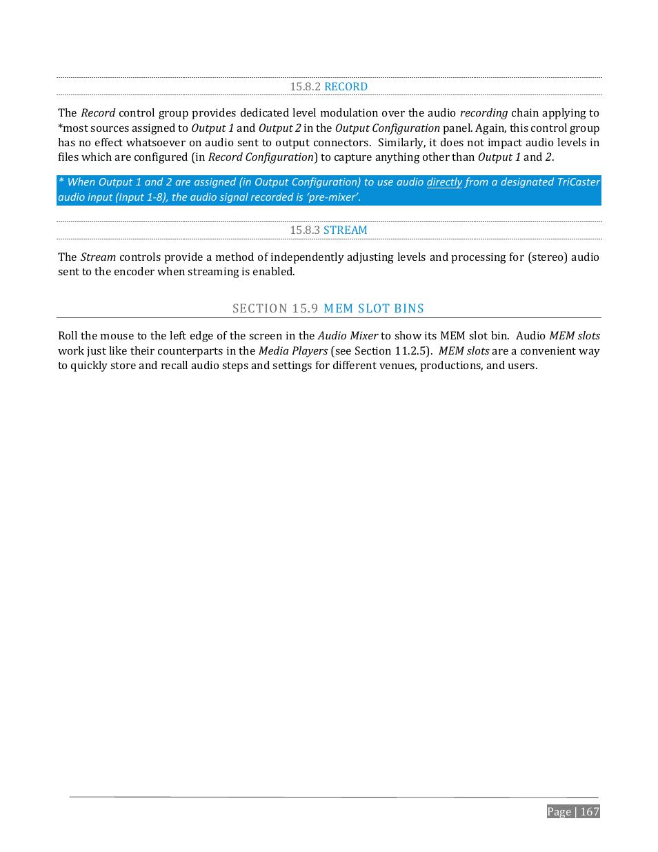 2 record, 3 stream, Ection | NewTek TriCaster Advanced Edition User Guide User Manual | Page 179 / 342