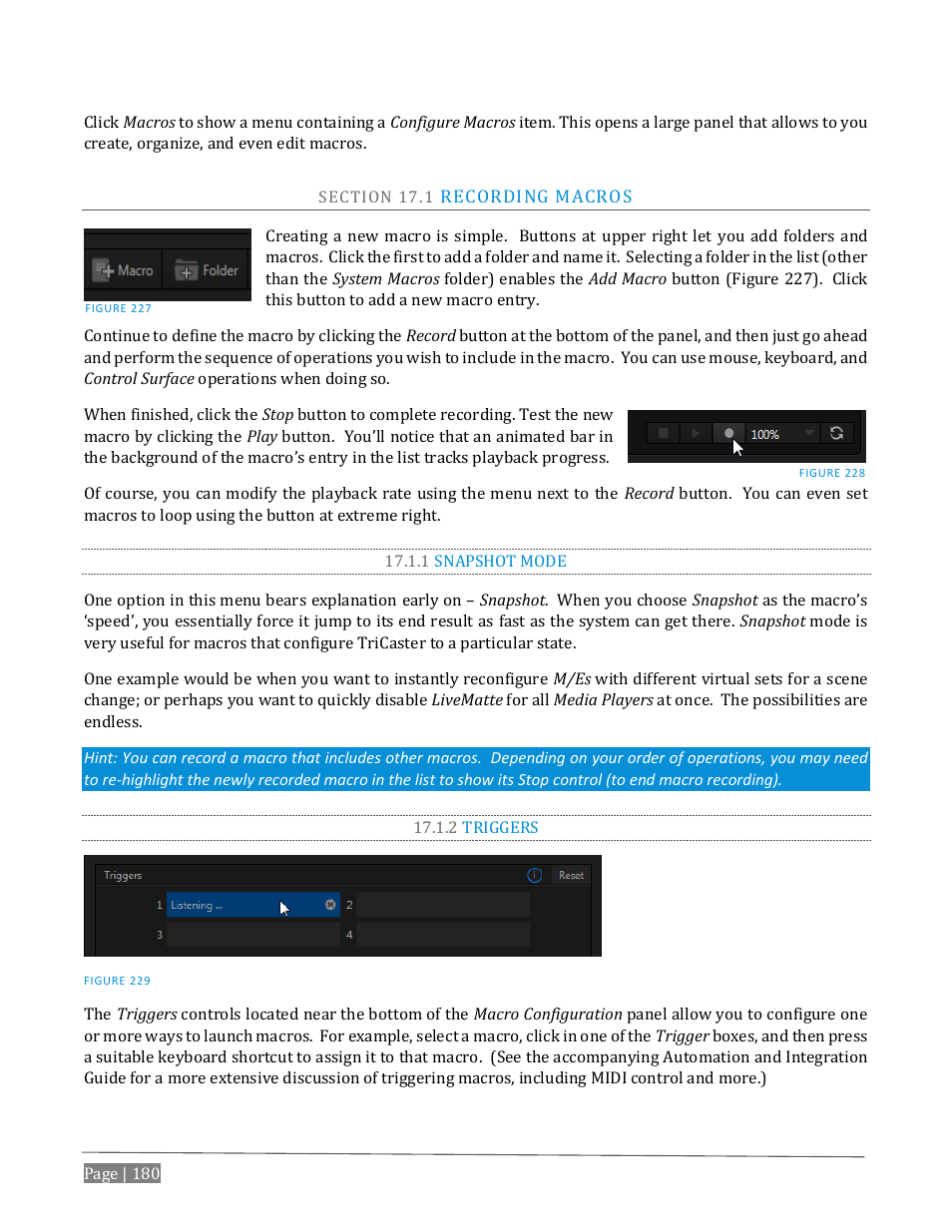 Ection, Ecording, Acros | 1 snapshot mode, 2 triggers | NewTek TriCaster Advanced Edition User Guide User Manual | Page 192 / 342