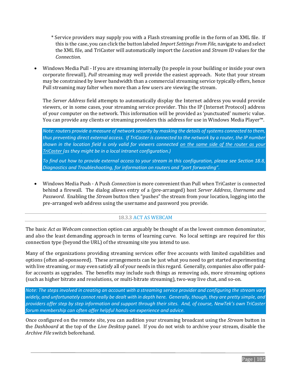 3 act as webcam | NewTek TriCaster Advanced Edition User Guide User Manual | Page 197 / 342