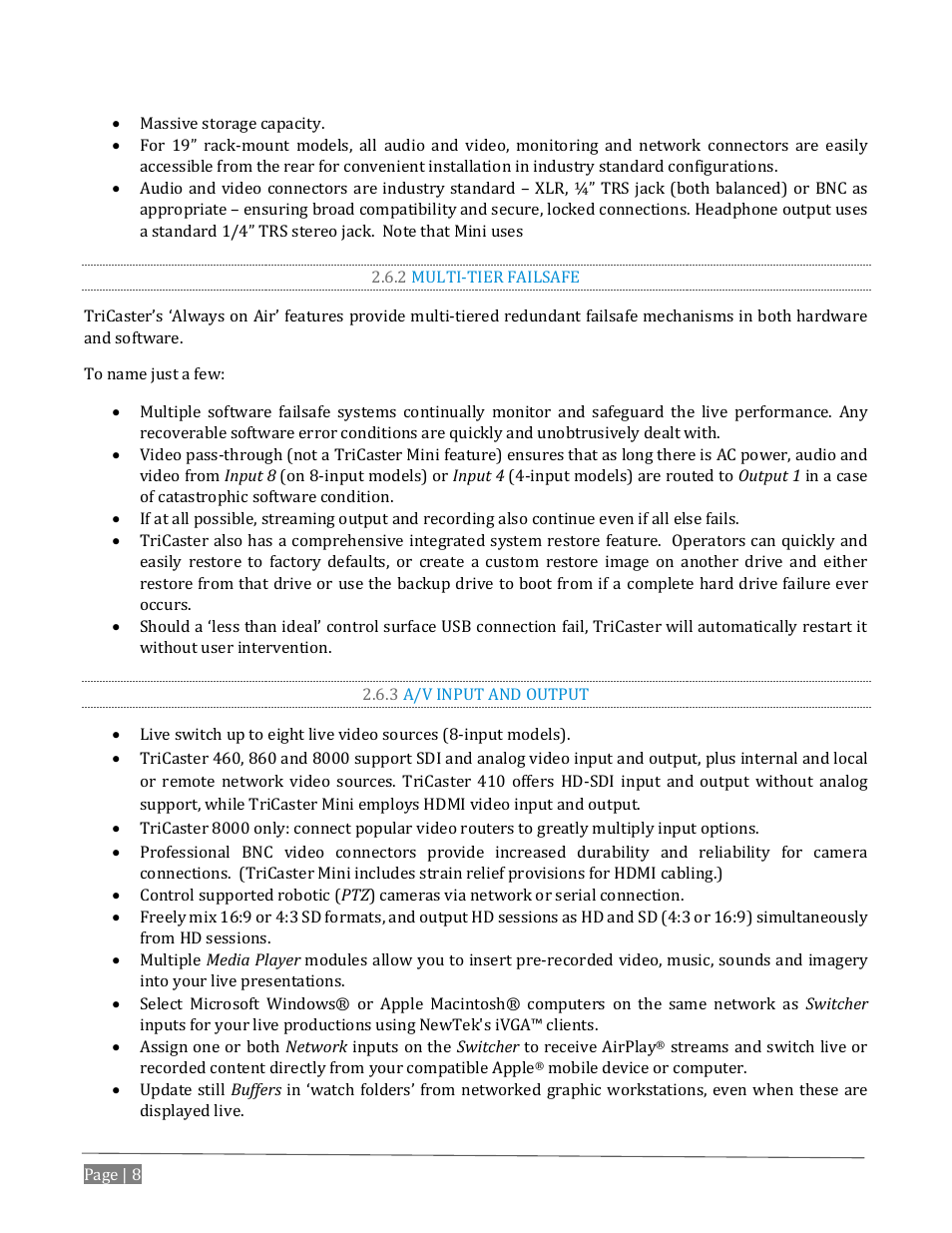 2 multi-tier failsafe, 3 a/v input and output | NewTek TriCaster Advanced Edition User Guide User Manual | Page 20 / 342