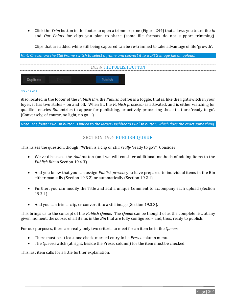 4 the publish button, Ection, Ublish | Ueue | NewTek TriCaster Advanced Edition User Guide User Manual | Page 213 / 342