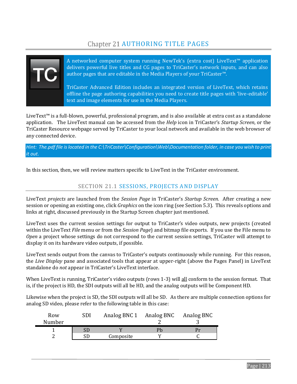 Ection, Sessions, Projects | Display, Authoring title pages | NewTek TriCaster Advanced Edition User Guide User Manual | Page 225 / 342