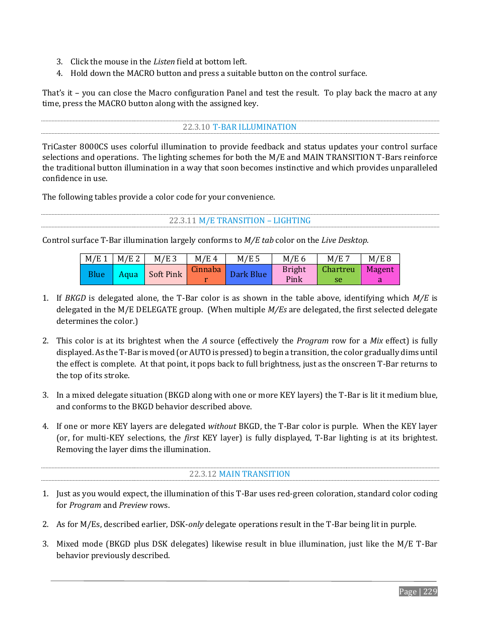 10 t-bar illumination, 11 m/e transition – lighting, 12 main transition | NewTek TriCaster Advanced Edition User Guide User Manual | Page 241 / 342