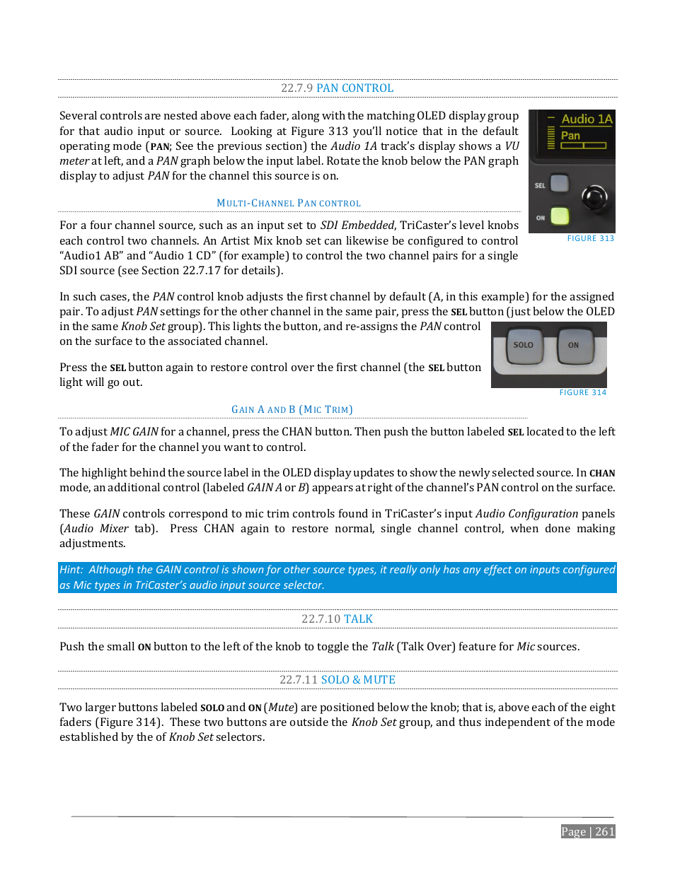 9 pan control, 10 talk, 11 solo & mute | NewTek TriCaster Advanced Edition User Guide User Manual | Page 273 / 342