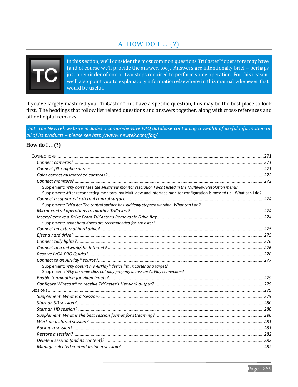 How do i … (?), A how do i … (?) | NewTek TriCaster Advanced Edition User Guide User Manual | Page 281 / 342