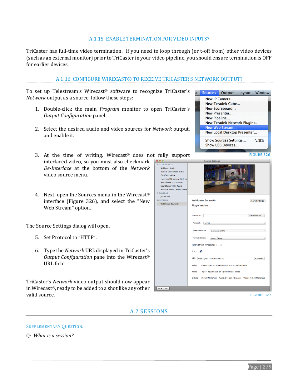 A.1.15, Enable termination for video inputs, A.1.16 | Essions | NewTek TriCaster Advanced Edition User Guide User Manual | Page 291 / 342