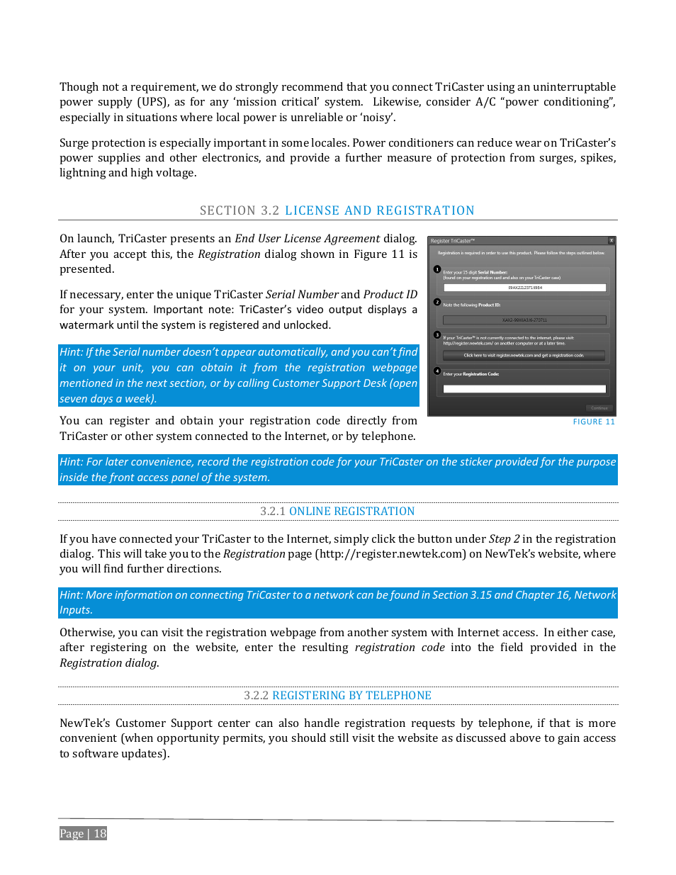 Ection, Icense and, Egistration | 1 online registration, 2 registering by telephone | NewTek TriCaster Advanced Edition User Guide User Manual | Page 30 / 342