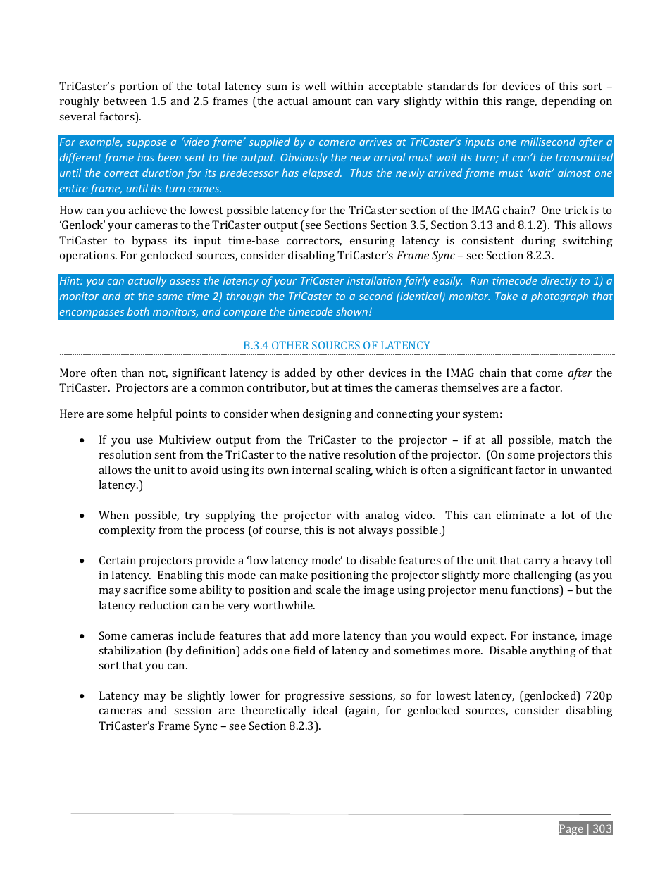 B.3.4, Other sources of latency | NewTek TriCaster Advanced Edition User Guide User Manual | Page 315 / 342